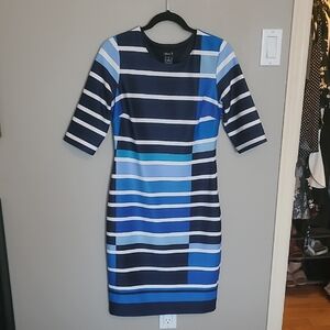 Chic Striped Blue Midi Dress